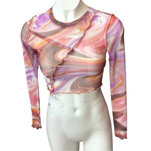 love, Fire Multicolor Swirl Crop Top Sheer size xxs